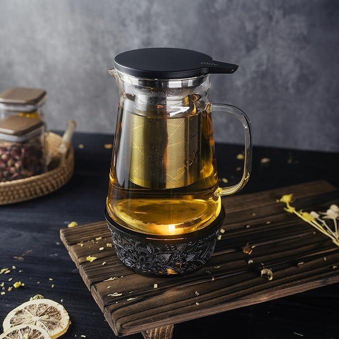 Elegant Glass Teapot with Built-In Tea Infuser & Stainless Steel Candle Warmer Base - 500ml, Premium Gift Set for Tea Lovers, Perfect for Brewing and Keeping Tea Warm (500ml)