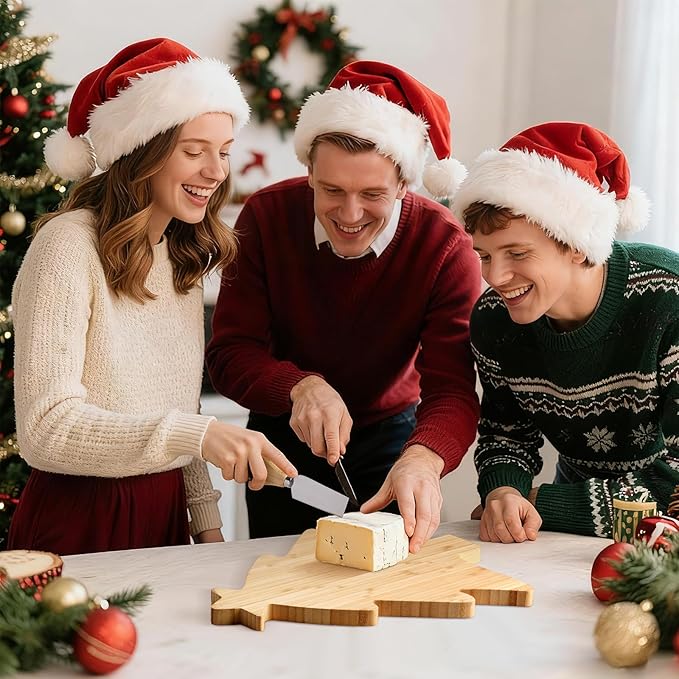 Remerry Christmas Bamboo Cutting Board Tray and Knife Set Xmas Tree Serving Tray Christmas Serving Dishes Charcuterie Board Platter Food Plate for Cheese Fruit Dessert Kitchen Party Gift Supplies