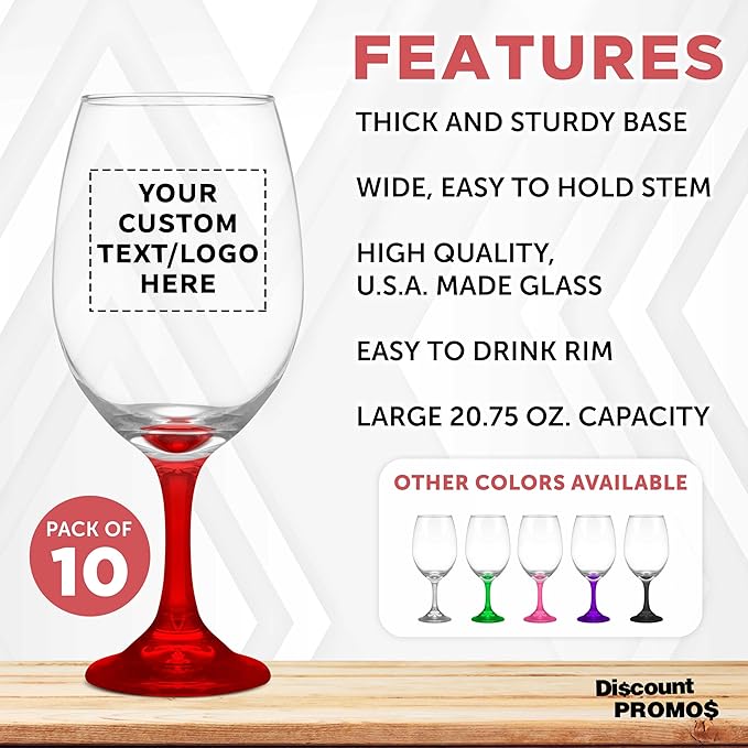 Custom Rioja Grand Wine Glasses 20.75 oz. Set of 10, Personalized Bulk Pack - Perfect for Hotel, Bar, Restaurant or Lounge - Red
