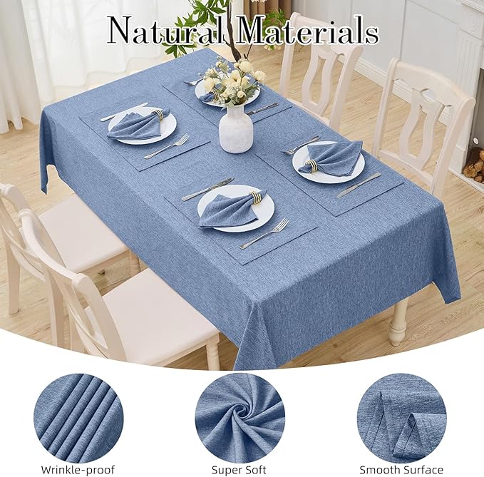 Rectangle Table Cloth Linen Farmhouse Stainproof Waterproof Washable Polyester Oblong Rectangular Fabric Table Cover for Kitchen Dining Dinner(Denim Blue/60x144 Inch)
