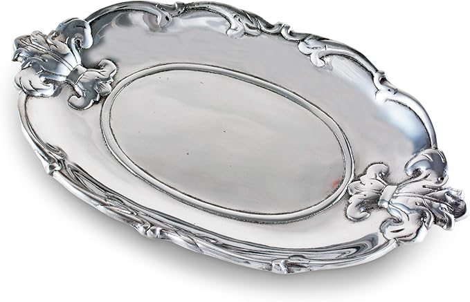 Arthur Court Aluminum Fleur-De-Lis Oval Tray, 13 x 8 inch - Elegant Emblem Design, Versatile for Any Occasion, Freezer & Oven Safe