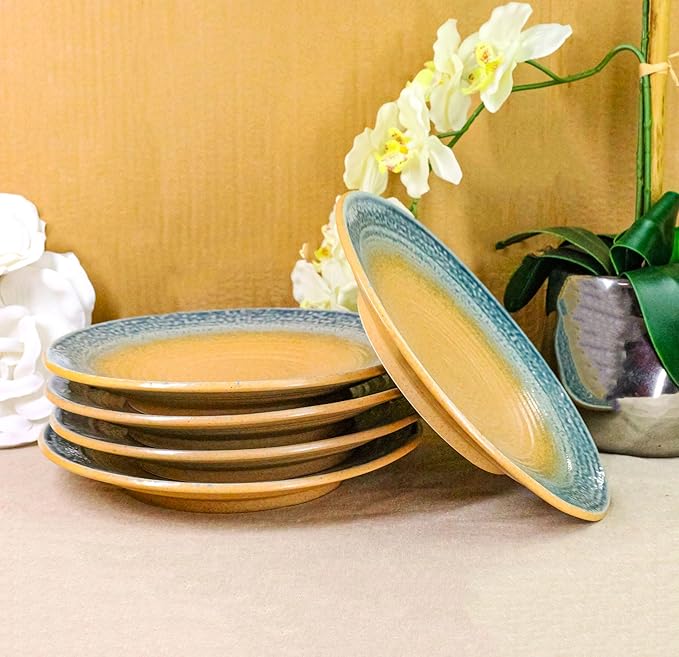Ebros Gift Artistic Blue River Ao Nagashi Collection Dinnerware Serveware Kitchenware Set Asian Japanese Restaurant Supply (Pack Of 5 Large Round Dinner Plates 10" D)