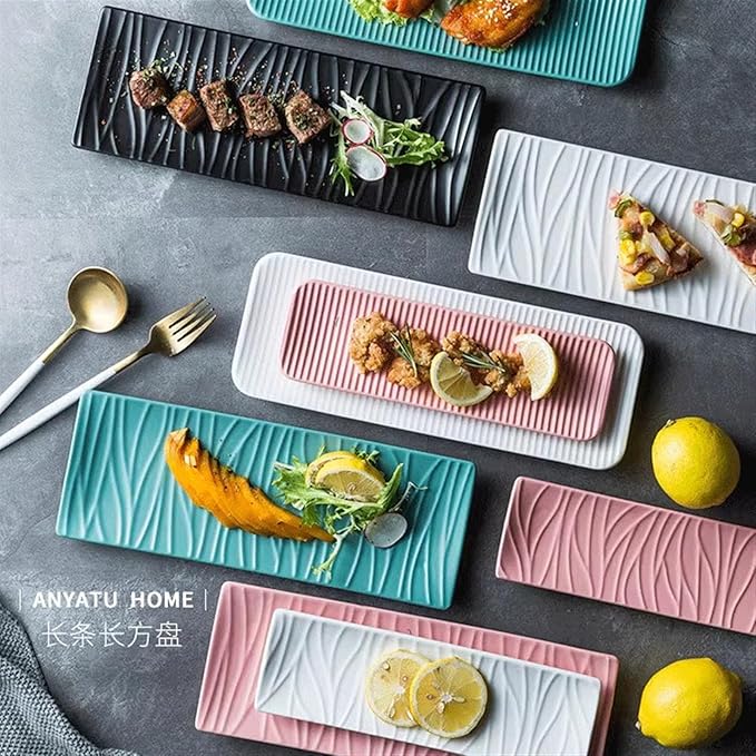 Sauce dish, Ceramic Plate Tree Pattern Rectangular Tray for Sushi Appetizer Snack Fruit Cake Server Display Serving Dishes(White,29.2 * 10.8cm)