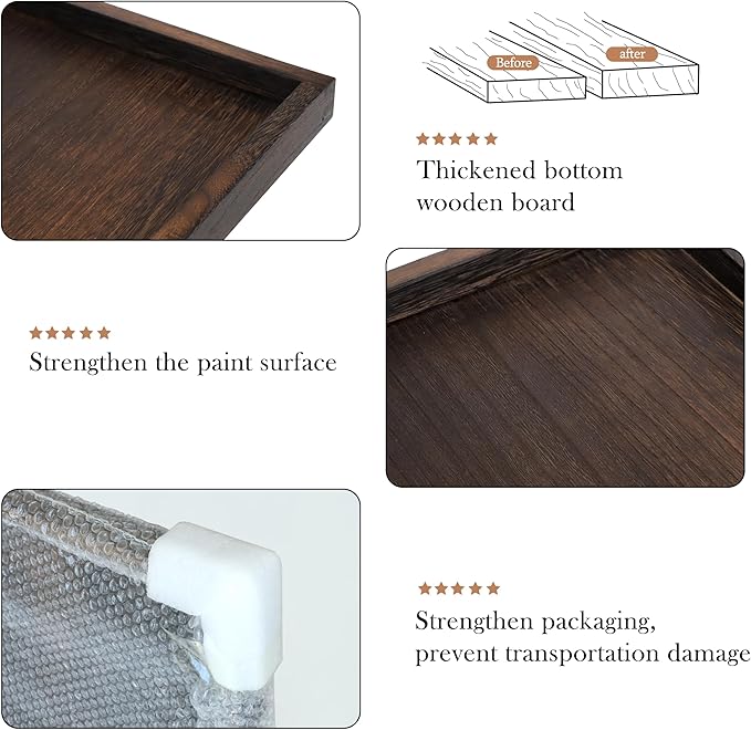 20" Rustic Wooden Serving Tray - Extra Large Square Ottoman Table Tray for Farmhouse Decorative Oversized Coffee Table Trays Living Room Kitchen Counter Breakfast Brown