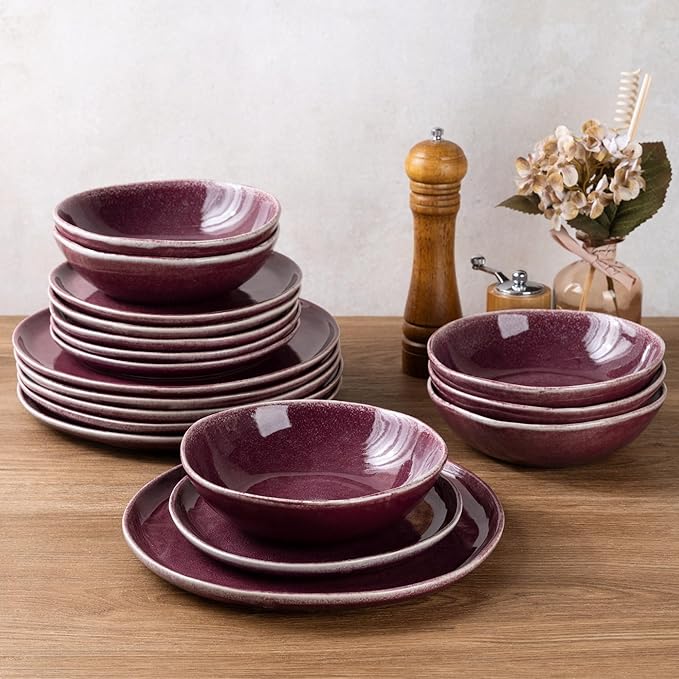 AmorArc Ceramic Dinnerware Sets,Handmade Reactive Glaze Stoneware Plates and Bowls Sets,Highly Chip and Crack Resistant | Dishwasher & Microwave Safe Dishes Set,Service for 4 (12pc)