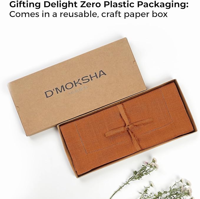 D'Moksha Homes Linen Rust Table Runner 108 Inches Long - 100% Pure Linen 14 x 108 Inch Table Runner for Winter, Christmas, Holiday, New Year - Classic Hemstitch