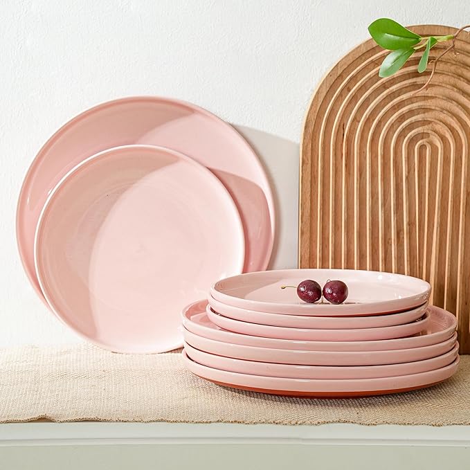 Salad&Dessert Plates,8 Inch Small Dinner Plates Sets for 4,Dishwasher & Microwave Safe,Porcelain Dinner Dishes for Cake, Fruits,Waffle, Pasta,Salad,Elegant Pink