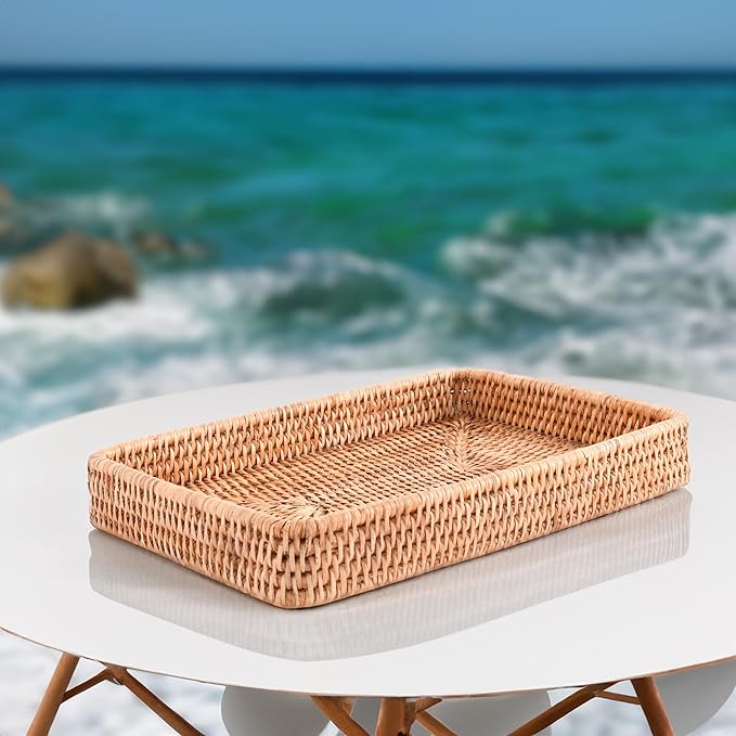 Vagabond House Small Wicker Tray - Eco-Friendly Durable Designer Rattan Tray - Premium Wicker Tray for Stylish Home Decor 12 X 9 Inches Hand Woven Quality Material