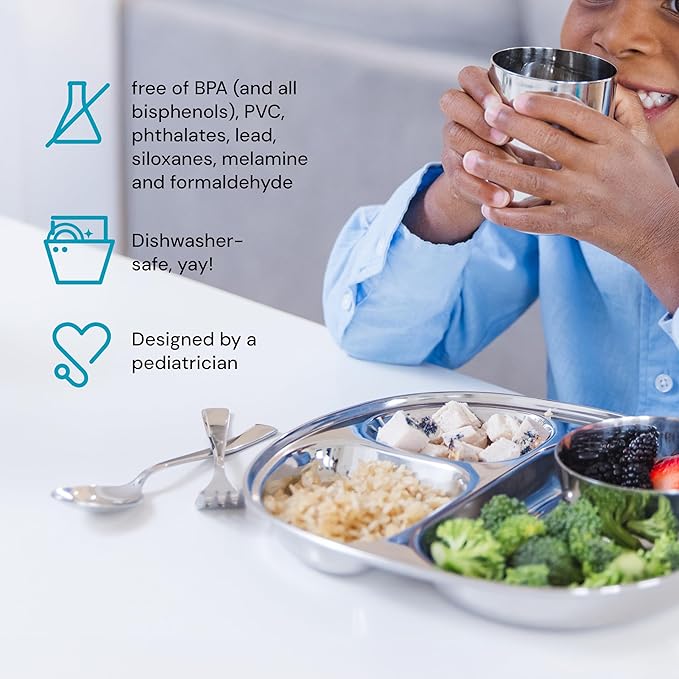 Ahimsa Kids Stainless Steel Utensils, 8 Piece Kid Forks and Spoons Set, Pediatrician Designed Kids Silverware, 100% BPA Free & Dishwasher Safe (Classic)