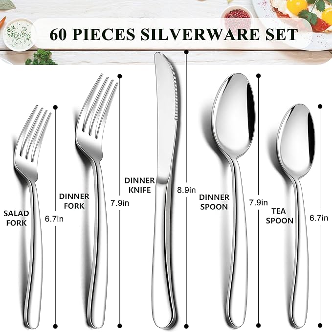 Herogo Heavy Duty Silverware Set with Serving Utensils, 72-Piece Stainless Steel Heavy Weight Modern Flatware Set for 12, Fancy Cutlery for Home Wedding, Dishwasher Safe, Mirror Finished