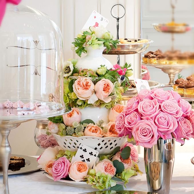 3 Tier Round Metal Cake Stand Holder Heavy Duty Fruit Plate Handle Fittings Hardware Rod (Silver Circle)