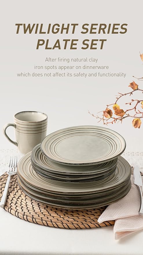 famiware Dinner Plates, 8 Inch Small Plate Set for 6, Dessert Appetizer Speckled Hand-made Ceramic Salad Plates, Microwave & Dishwasher Safe, Scratch Resistant, Twilight Series, Terre-verte