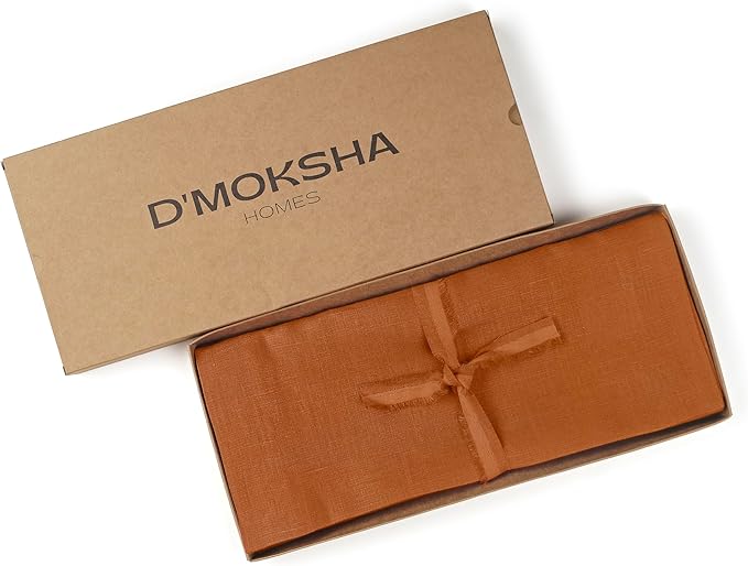 D'Moksha Homes Linen Rust Table Runner 120 Inches Long - 100% Pure Linen Dining Table Runner 14 x 120 Inch for Winter, Christmas, Holiday, New Year - Machine Washable