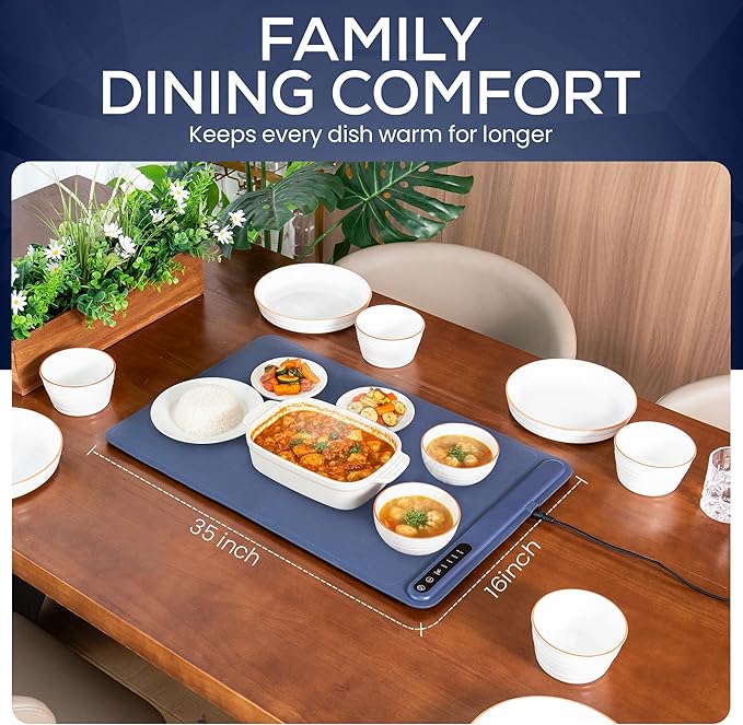 Cozy Chef's Kitchen Foldable Food Warming Mat with Full Surface Heating in 10sec – Portable Heating Pad with 6 Level Adjustable Temperature & 6H Timer for Buffet, Party, Gathering, Daily Use | 35"x16"