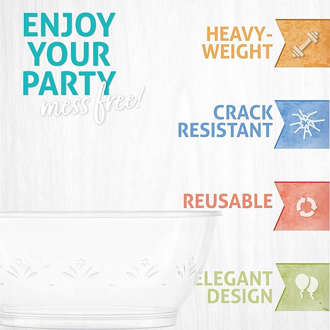 PLASTICPRO Premium Heavy Weight Crystal Clear Disposable Hard Plastic Plate (240, 6 Ounce Bowls)