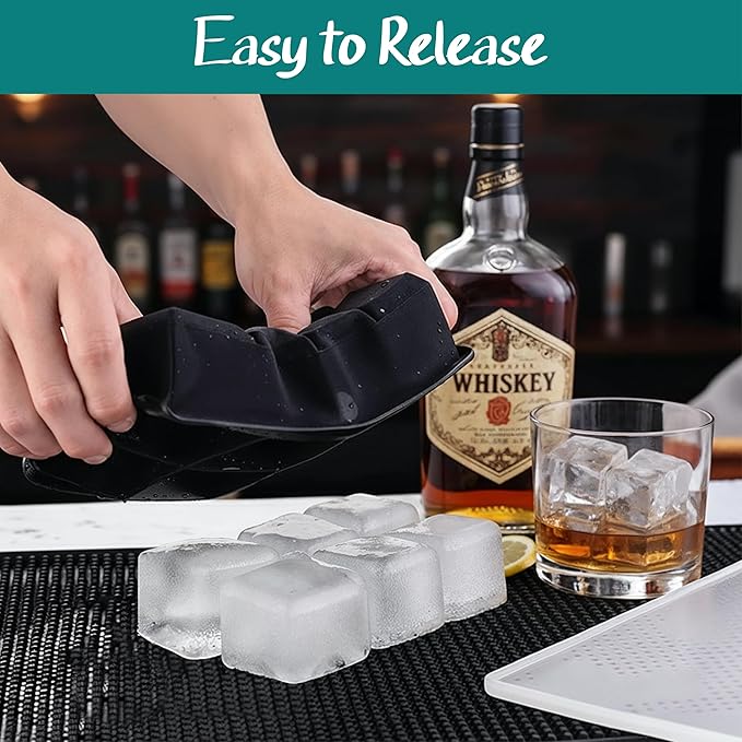 2 Pack Large Square Ice Cube Mold, Silicone Big Ice Cube Trays with Lids, BPA-Free Easy Release Stackable Ice Cube Trays for Freezer, Old Fashioned Ice Cube Maker Molds for Whiskey/Cocktails/Drinks