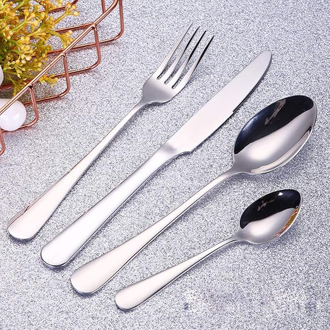 4pcs Set Cutlery Dinnerware 304 Stainless Steel Flatware Set Tableware Dinner Spoon Fork Knife Flatware Serving Sets (Silver)