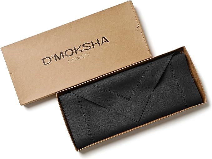 D'Moksha Homes Black Linen Table Runner 72 Inches Long - 100% Pure Linen Diamond Table Runner 14 x 72 Inch for Dining, Winter, Christmas, Holiday, New Year - Machine Washable