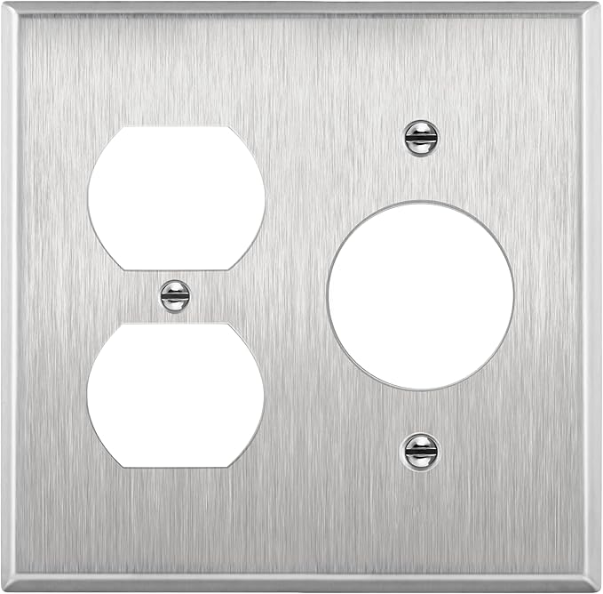 ENERLITES Combination Duplex Outlet or Single Receptacle 1.406" Hole Metal Wall Plate, Corrosive Resistant, Size 2-Gang 4.50" x 4.57", 772151, 430 Stainless Steel, UL Listed, Silver