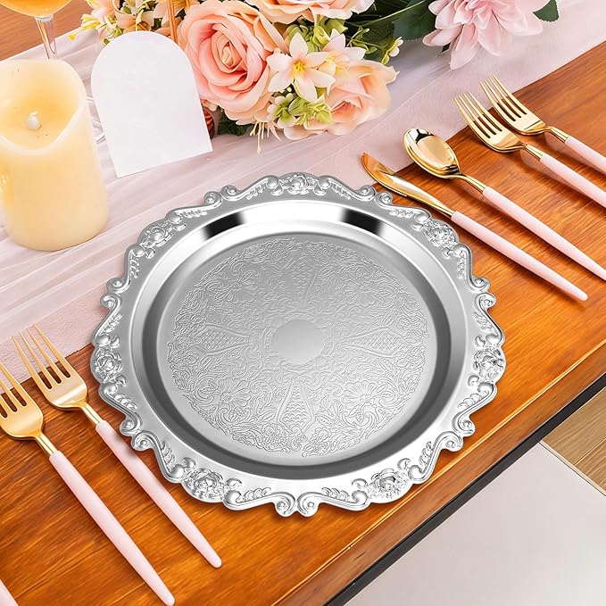 VOSAREA 2pcs Vintage Jewelry Serving Tray and Snack Dessert Plate, Decorative Metal Tray for Home Decor, Family Gatherings, Parties, Iron Jewelry Storage Dish