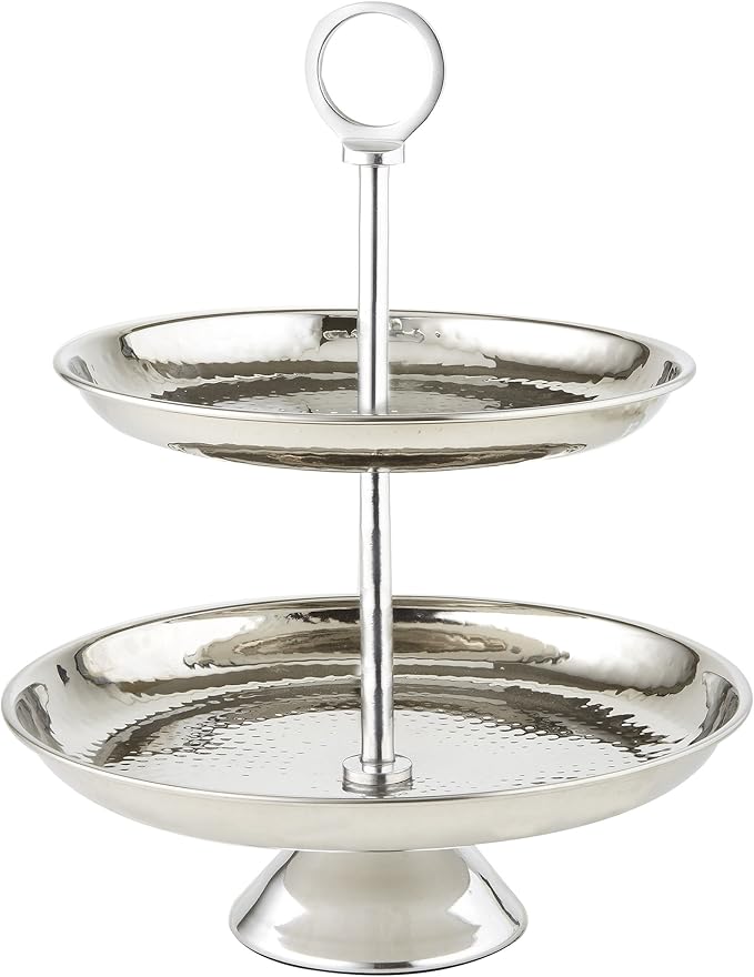 Elegance Stainless Steel Two Tier Tray, 10.5", Silver