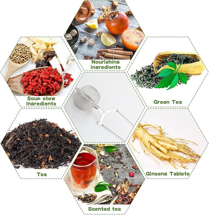 Yinder 108 Pcs Stainless Steel Tea Infuser with Handle Snap Ball Tea Strainer Metal Tea Ball Infusers for Loose Tea Fine Mesh Ball Tea Filter Tea Pincer Reusable Tea Steeper with Tong for Tea Bag