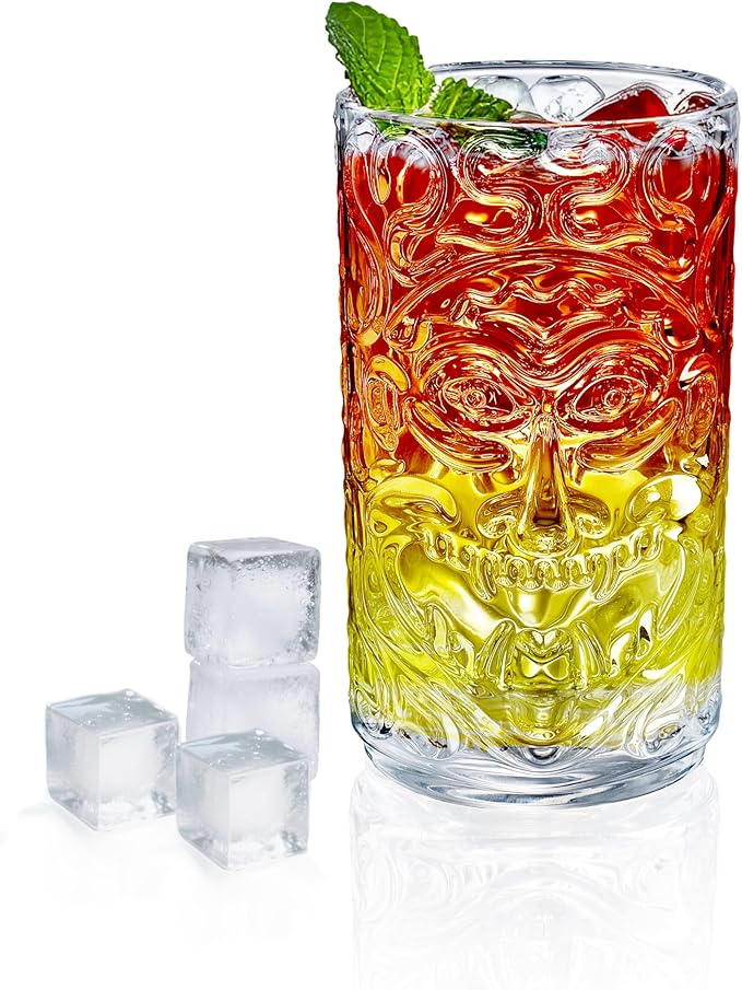 Glass Drinking Glasses Set of 6 Tiki Drinking Glasses Cups 14.5oz for Cocktails,Water,Juice,Beer,Cocktails,Wine Mojito Cups, Cocktail Glass, Bar Glassware Set for Cocktail, Beer, Whiskey