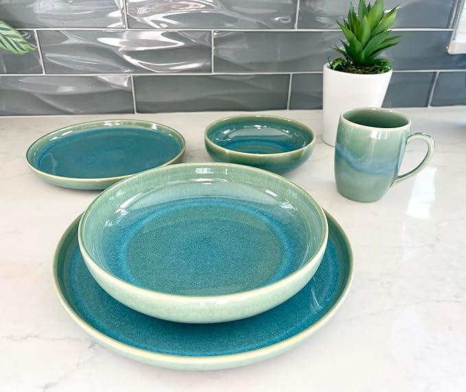 CeramicAzoia Dinnerware Set of 4 (Atacama Green, Pasta Bowl)…