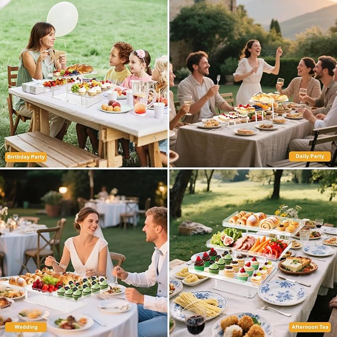 Acrylic Dessert Table Display Set 2025 New Updated, Cupcake Stand 3 in 1 Tier Thickened Serving Tray for Cookies, Fruits, Veggies, Sweet Treats, Wedding Parties (Rectangular)