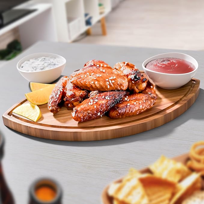 Football Shaped Cutting Board – Acacia Wood Charcuterie Tray – Wooden Football Serving Platter for Super Bowl Parties, Tailgate Hosting & Gifts