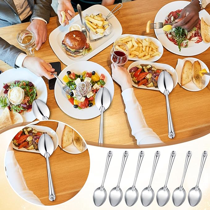 Nuogo 100 Pieces Dinner Spoons Set 6.69 Inches Silverware Spoons Bulk Stainless Steel Food Grade Tablespoons for Home Restaurant Kitchen Dishwasher Safe (B)