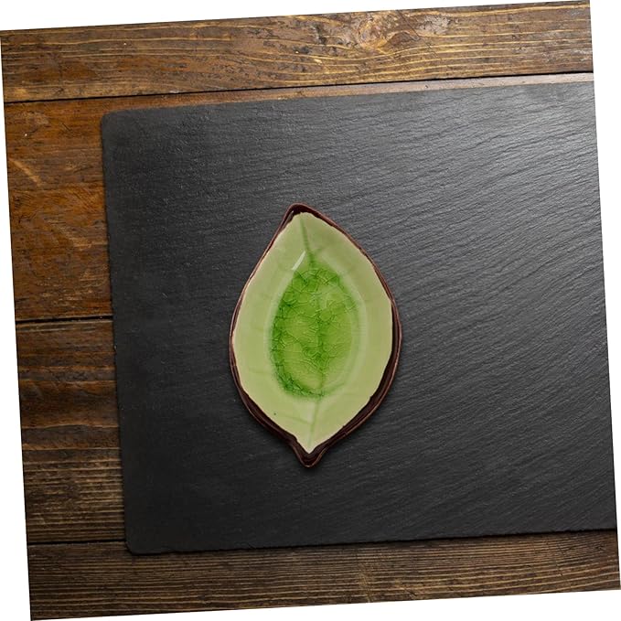 ABOOFAN 4pcs Leaf Shaped Ceramic Plates for Appetizers and Sauces Elegant Crackle Glaze Design Multi-functional Dipping Bowls for Ketchup Vinegar Sushi and Seasoning Yellow Lake Blue Green
