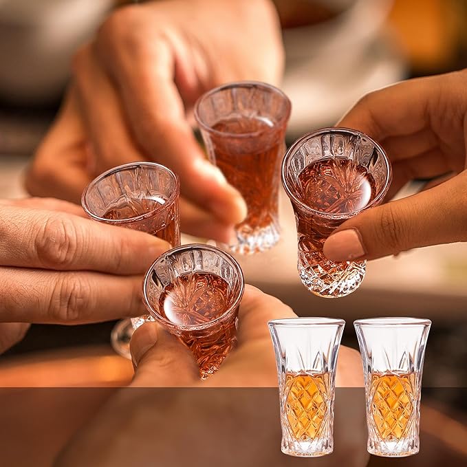 LOBUBT 2 oz Shot Glasses Set,12-Pack Shot Glass with Heavy Base Crystal Shot Glasses Bulk Small Glass Cups for Liqueur Spirits Bar Party Favor Housewarming Gift