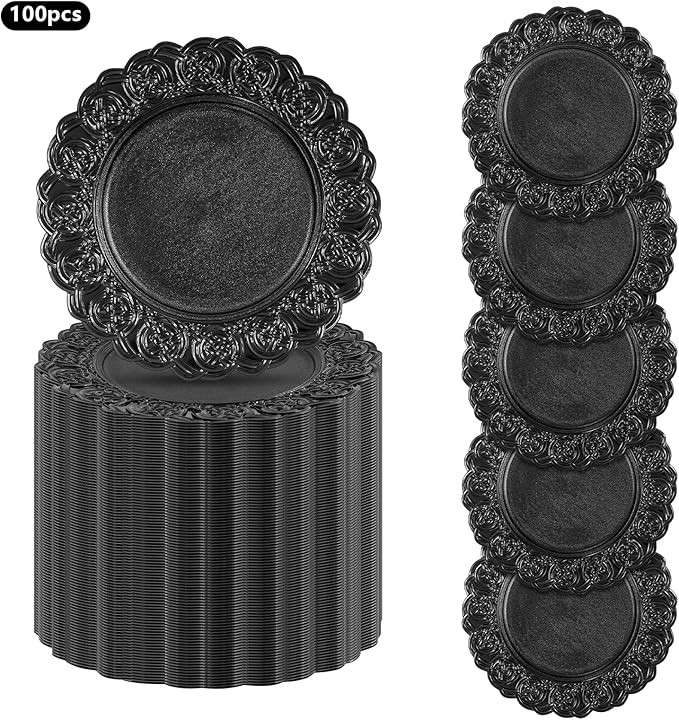 Black Plastic Charger Plates Set of 100, 13” Reusable Party Chargers for Dinner Plates, Elegant Round Service Plate Chargers Bulk Decorative for Wedding, Catering Table Decor