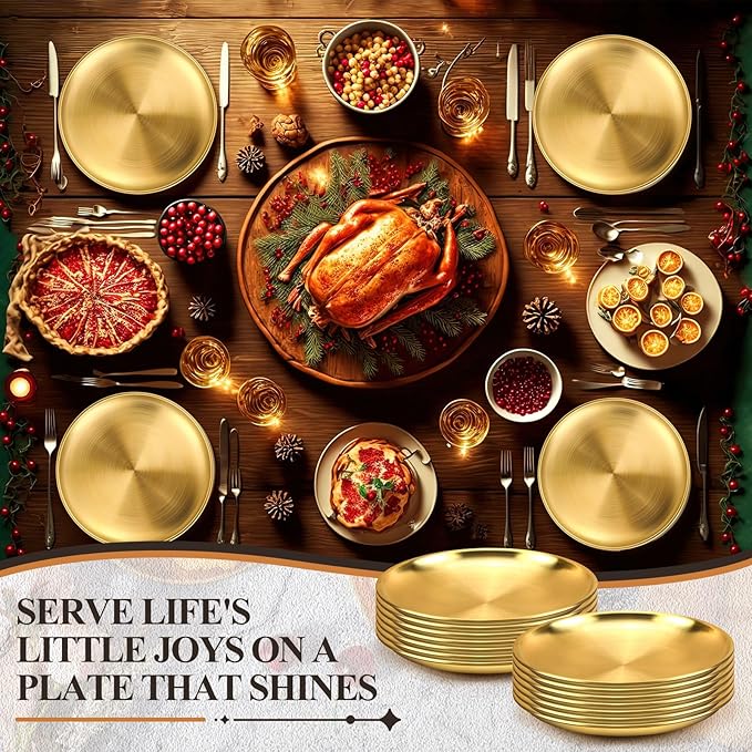 Nuogo 20 Pieces Stainless Steel Gold Plates 5.5 Inch Gold Dinner Plates Metal Serving Tray Dessert Dishes for Bbq, Salad, Snack, Desserts, Food Serving, Outdoor Camping