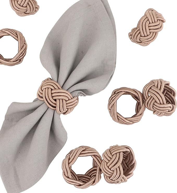 Boho Chic Napkin Rings Set of 12 – Beige Handwoven Rayon Napkin Holders, Handcrafted Wear-Resistant Table Décor for Wedding, Christmas & Holiday Dining