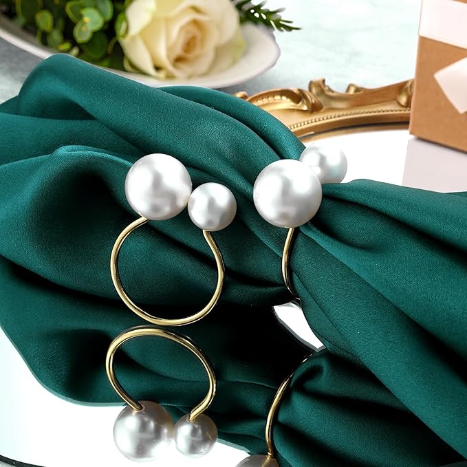 50 Pcs Pearl Napkin Rings, Gold Napkin Ring Holders Elegant Delicate Serviette Ring Buckle for Wedding Gathering Birthday Banquet Party Business Dinner Formal or Casual Dining Table Decor