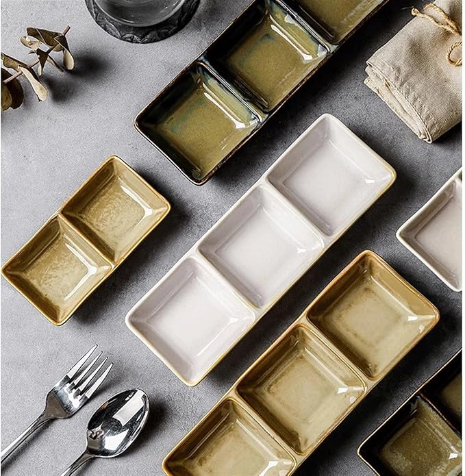 Seasoning Plate 5.2 x 2.6 Inch Two Piece Stackable Ceramic Serving Tray. Set of 2 Decorative Ceramic Appetizer Trays Snack Soy Sauce Dessert Plates Ceramic Sauce Plates (Color