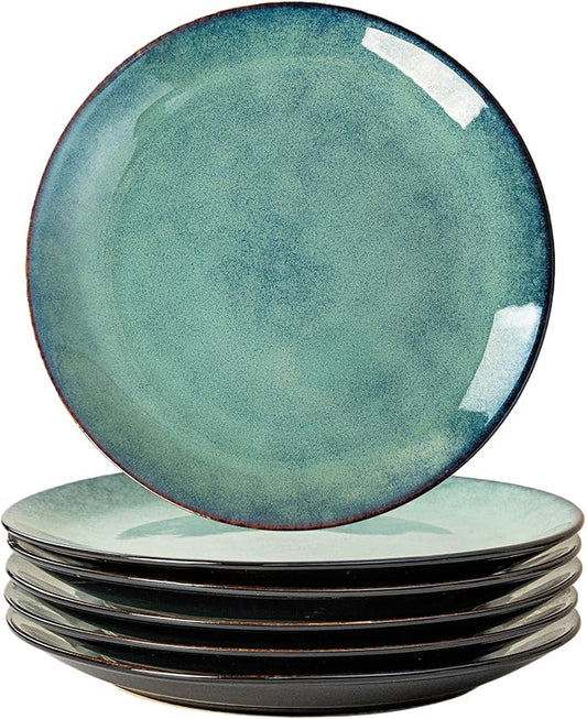Dinner Plates Set of 6, 10 Inch Ceramic Plates – Porcelain Dinner Plates for Kitchen, Serving & Everyday Use, Microwave & Dishwasher Safe，Light Blue