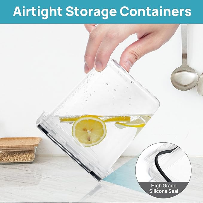 Airtight Food Storage Containers with Lids, Vtopmart 24 pcs Plastic Kitchen and Pantry Organization Canisters for Cereal, Dry Food, Flour and Sugar, BPA Free, Includes 24 Labels，Black