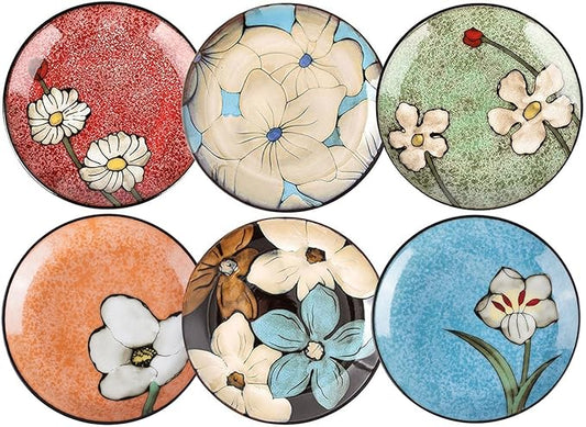 Ceramic Salad Plates Set,8 in - Plates Set of 6 - For Steak,Salad, Pasta,Appetizer, Serving Etc - Dishwasher, Microwave, and Oven Safe, Scratch Resistant, Smooth Glaze (Multicolor A, 8 Inch)