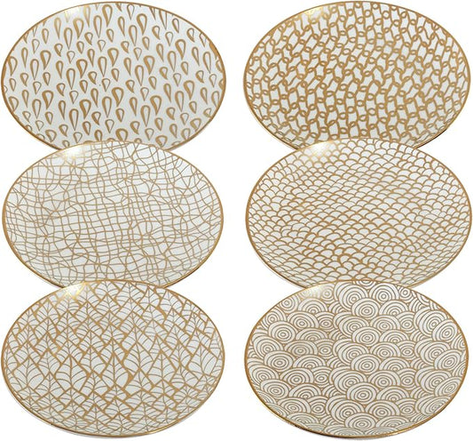 Certified International Mosaic Gold Plated 6" Luncheon/Canape Plates, Set of 6 Assorted Designs
