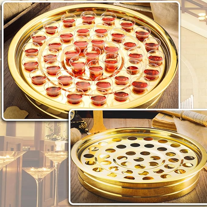 Holy Communion Tray for Churches with Lid Communion Set Stainless Steel Cup Tray with Cover Church Supplies Not Cups Included(Gold Color)