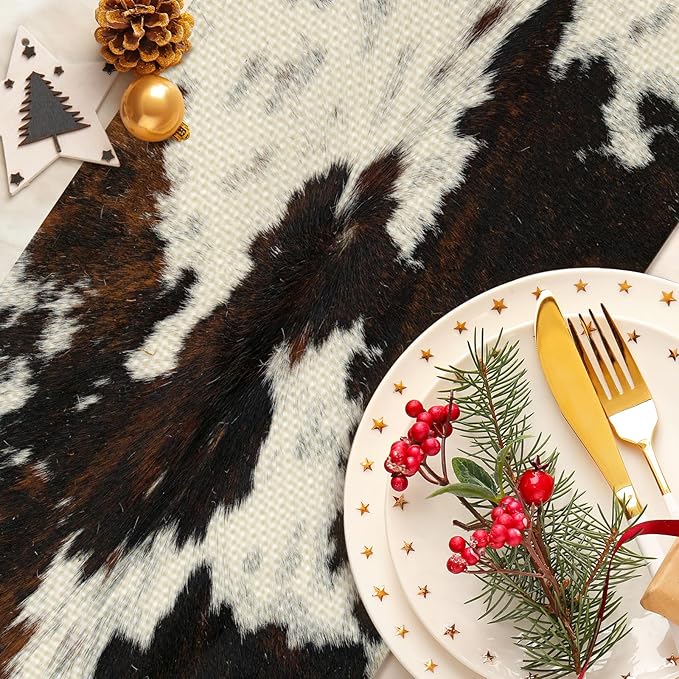 Cow Print Western Table Runner Farmhouse Fall Kitchen Dining Linen Table Decoration for Indoor Outdoor Home Party Decor 13 x 72 Inch
