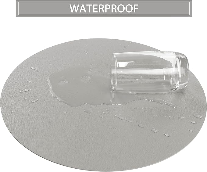 Wipeable Placemats and Coasters Leather Table Mats Waterproof Heat-Resistant Easy to Clean for Dining Table Set Kitchen Table Set of 6, Slat Gray