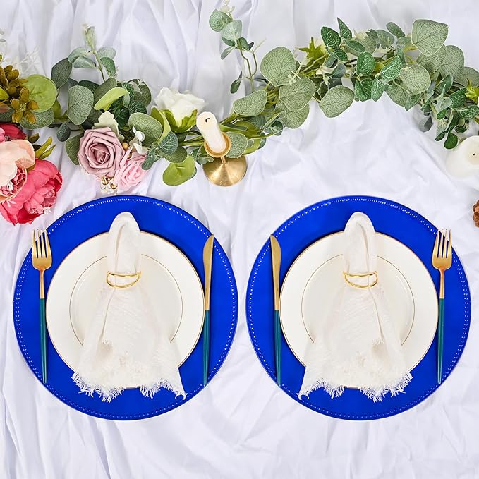 50 Pcs Royal Blue Charger Plates Round Charger Plates13 Inch Bulk Wedding Dinner Elegant Reusable Plastic Chargers Plates Wedding Holiday Party Baby Shower Event Decoration (Royal Blue)
