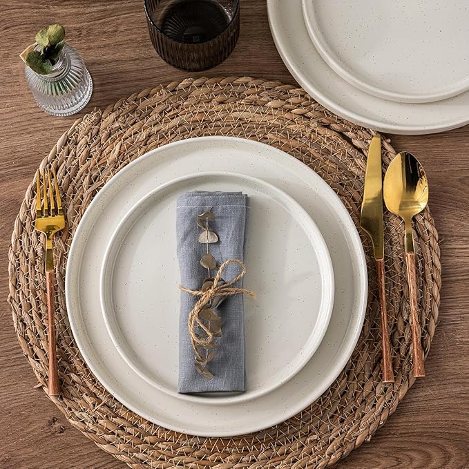Ceramic Dinner Plates Set of 6, 10.25 Inch Stoneware Plates for Kitchen,Modern Flat Dinnerware Dishes Set,Microwave& Dishwasher Safe, Scratch Resistant-Beige