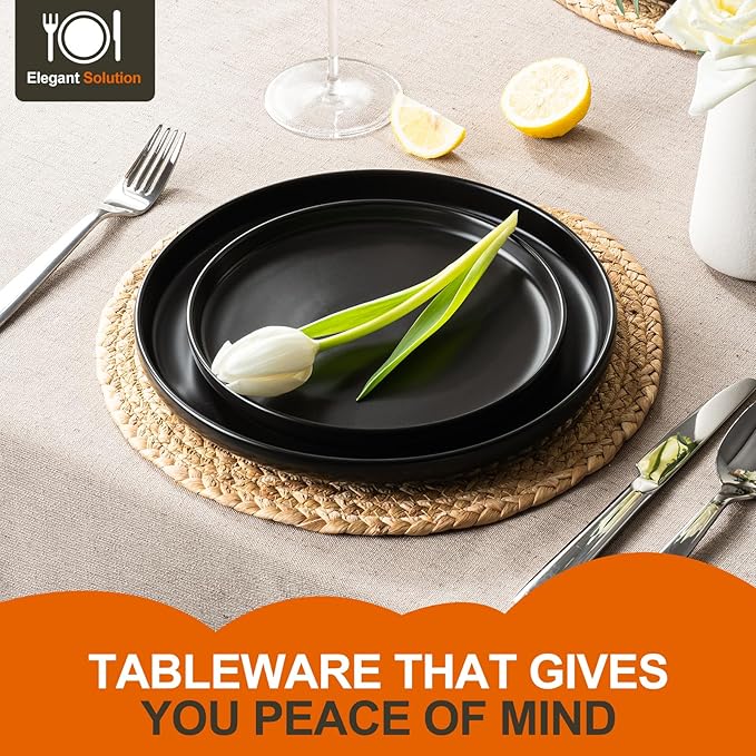 EWFEN Plates and Bowls Sets, Dinnerware Sets for 4, 12 Pieces Scratch Resistant Dishware Dishes Set, Ceramic Kitchen Dinner Set, Porcelain & Microwave and Dishwasher Safe, Black