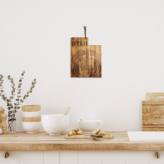 Totally Bamboo Rock & Branch Origins Series Utah State Shaped Cutting Board and Charcuterie Serving Tray, Includes Hang Tie for Wall Display