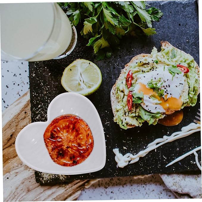 Heart-Shaped Ceramic Seasoning Dishes 4-Piece Set White for Sauces and Condiments for Appetizers and Charcuterie Boards
